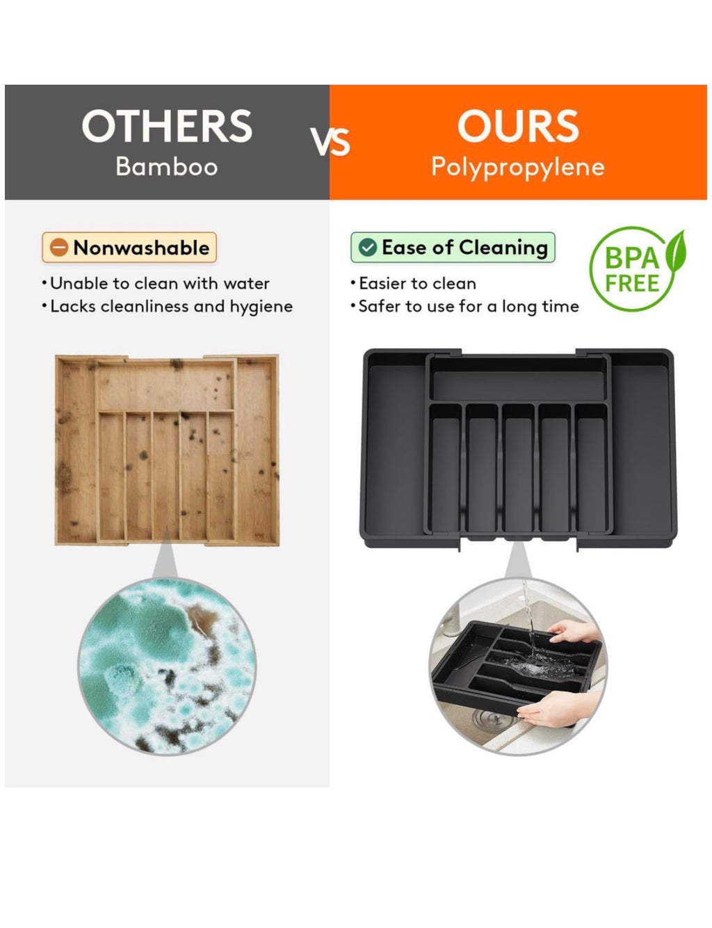 Expandable Drawer Organizer Utensil Tray for Kitchen Organizers and Storage