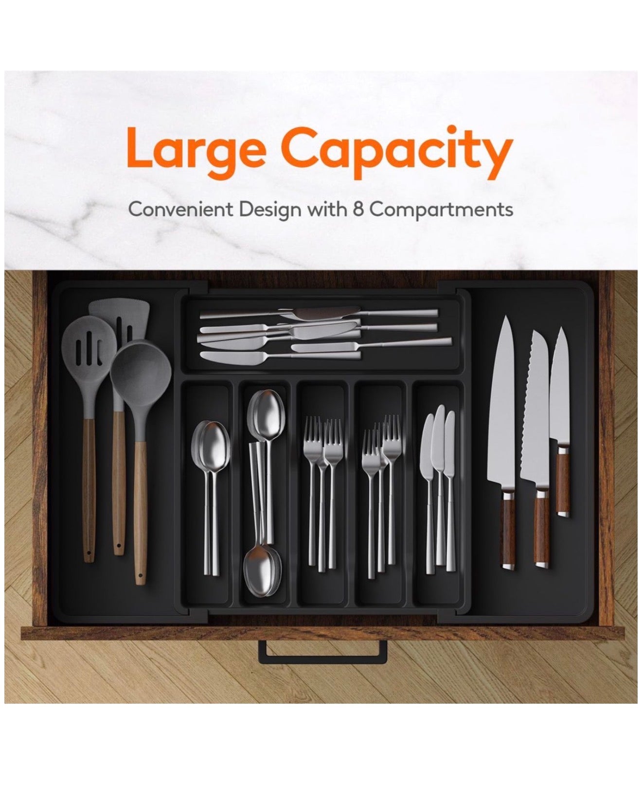 Expandable Drawer Organizer Utensil Tray for Kitchen Organizers and Storage